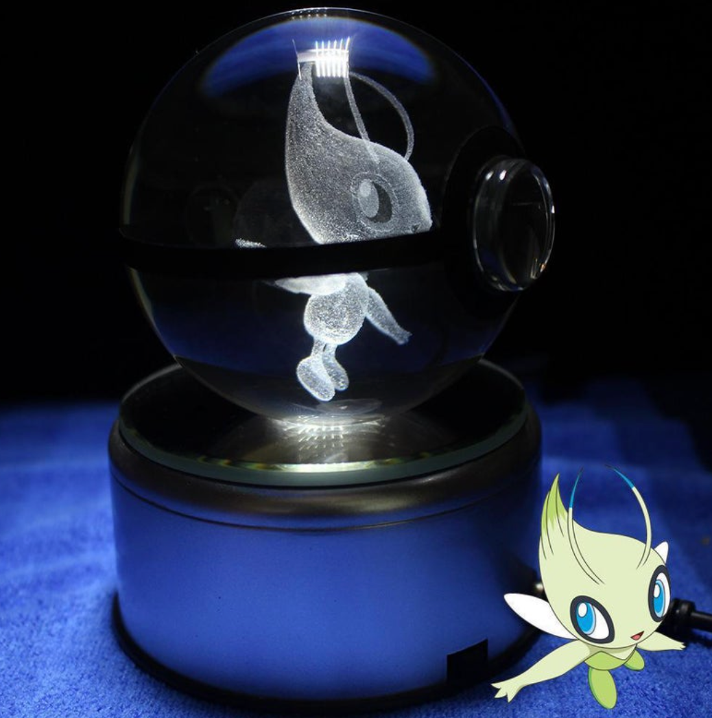 Celebi Large Crystal Pokeball 3D Laser Engraving