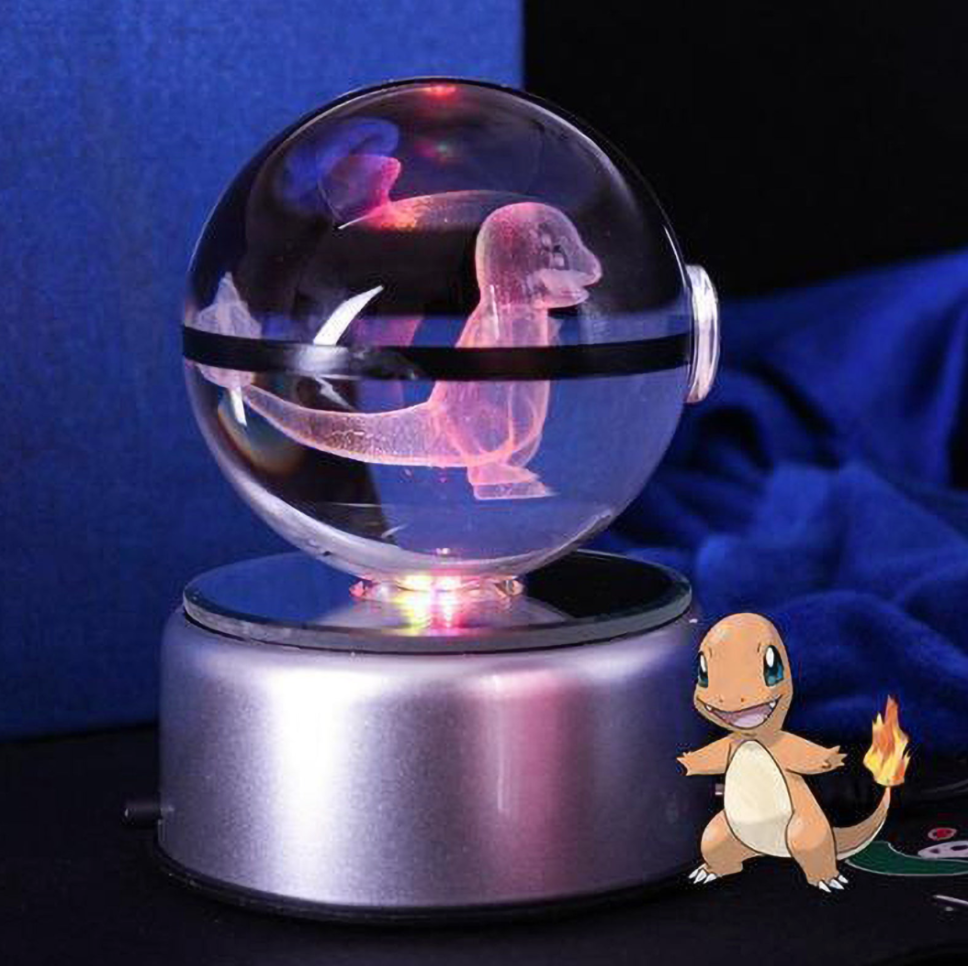 Charmander Large Crystal Pokeball 3D Laser Engraving