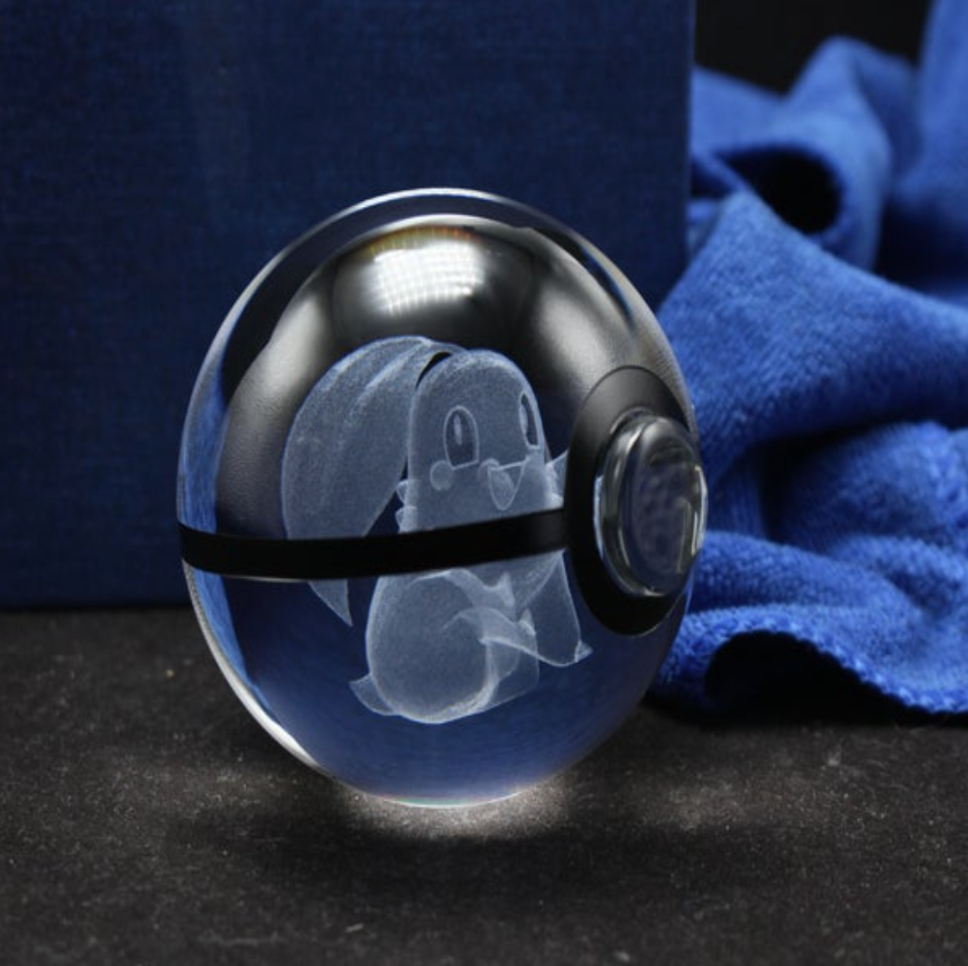 Chikorita Large Crystal Pokeball 3D Laser Engraving