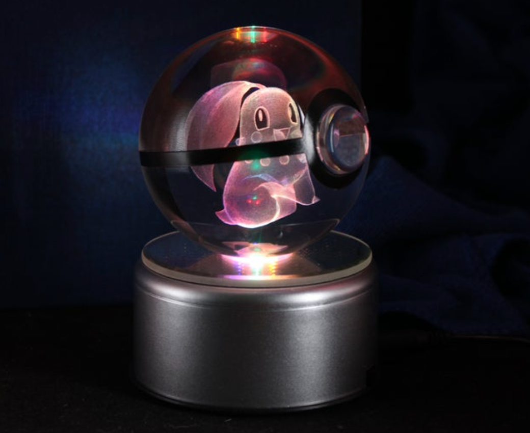 Chikorita Large Crystal Pokeball 3D Laser Engraving