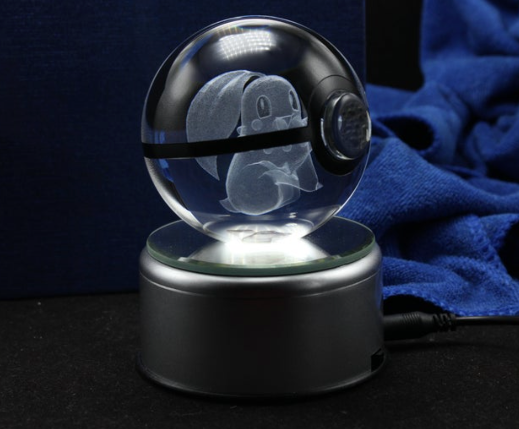 Chikorita Large Crystal Pokeball 3D Laser Engraving