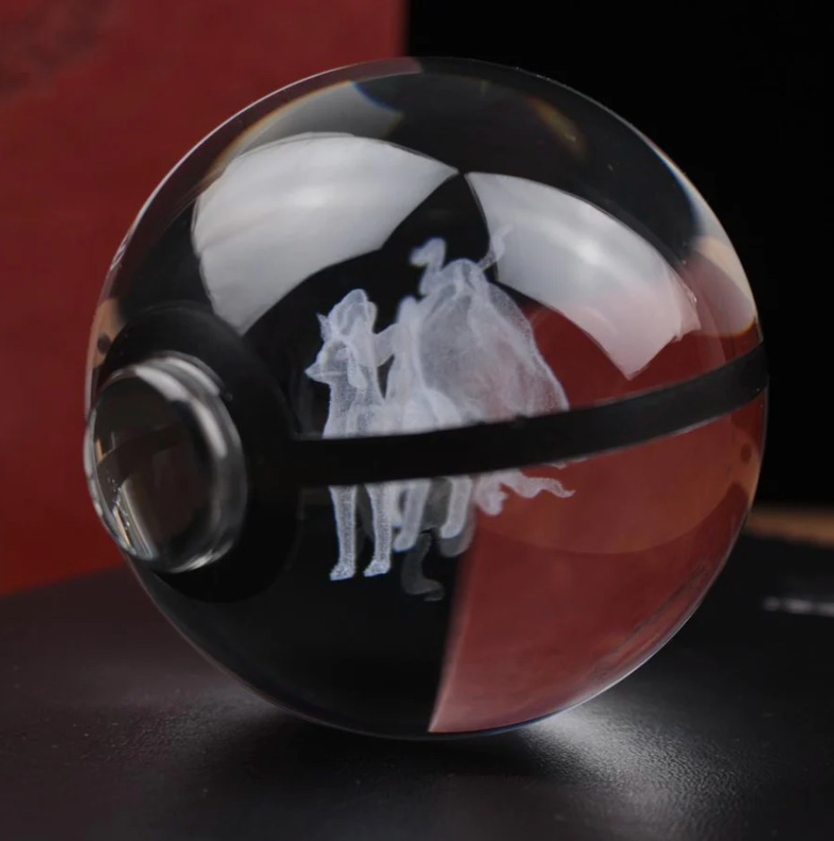 Alolan Ninetales Large Crystal Pokeball 3D Laser Engraving