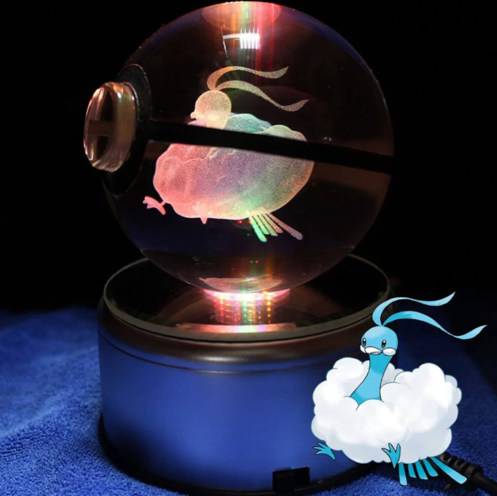 Altaria Large Crystal Pokeball 3D Laser Engraving