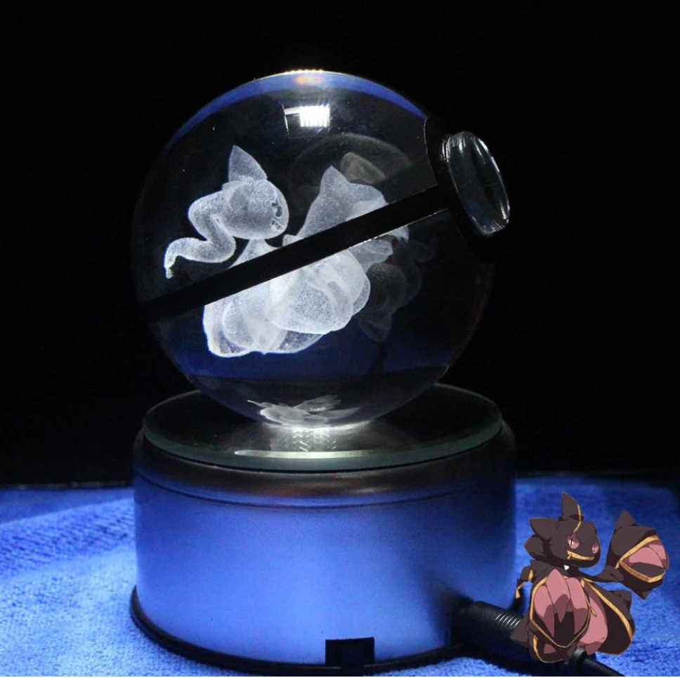 Banette Large Crystal Pokeball 3D Laser Engraving