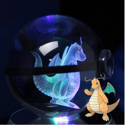 Dragonite Large Crystal Pokeball 3D Laser Engraving