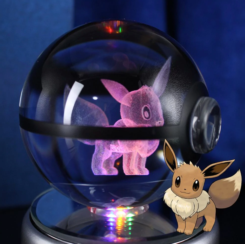 Eevee Large Crystal Pokeball 3D Laser Engraving