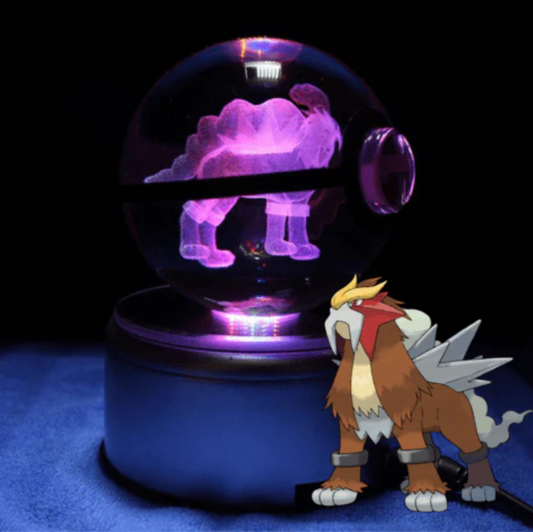 Entei Large Crystal Pokeball 3D Laser Engraving