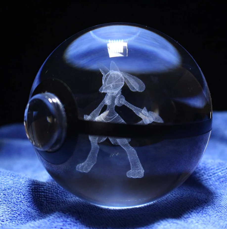 Lucario Large Crystal Pokeball 3D Laser Engraving