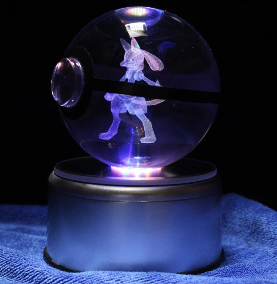 Lucario Large Crystal Pokeball 3D Laser Engraving