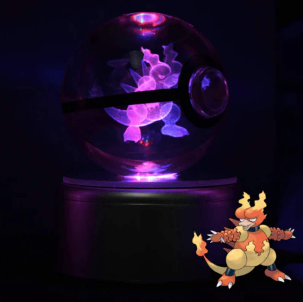 Magmar Large Crystal Pokeball 3D Laser Engraving