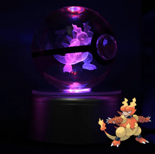 Magmar Large Crystal Pokeball 3D Laser Engraving