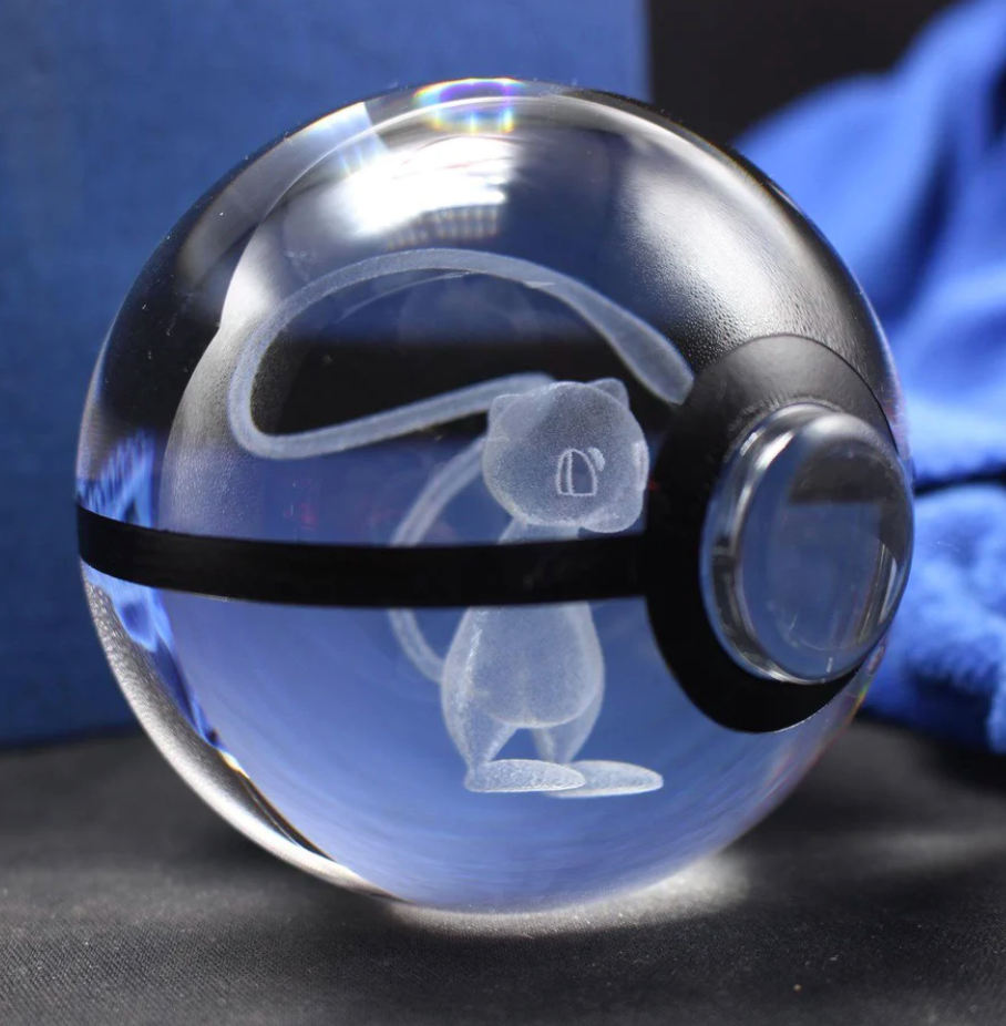 Mew Large Crystal Pokeball 3D Laser Engraving