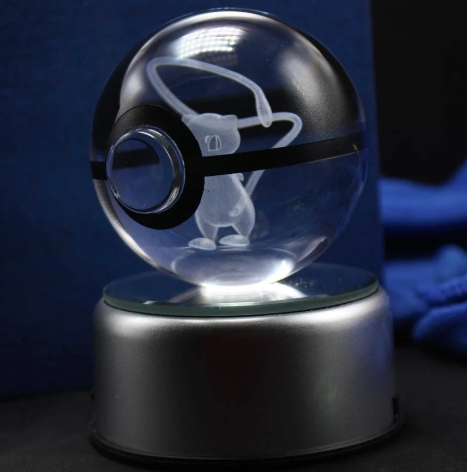 Mew Large Crystal Pokeball 3D Laser Engraving