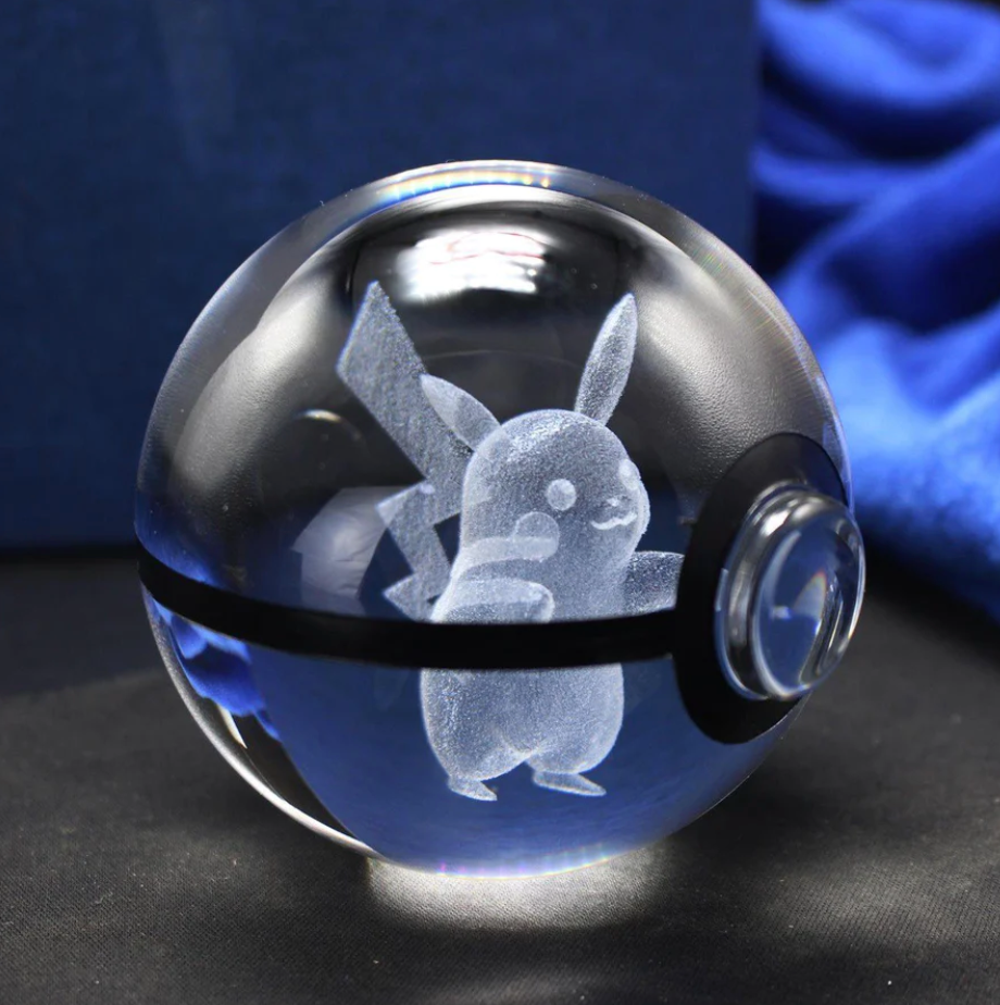 Pikachu Large Crystal Pokeball 3D Laser Engraving
