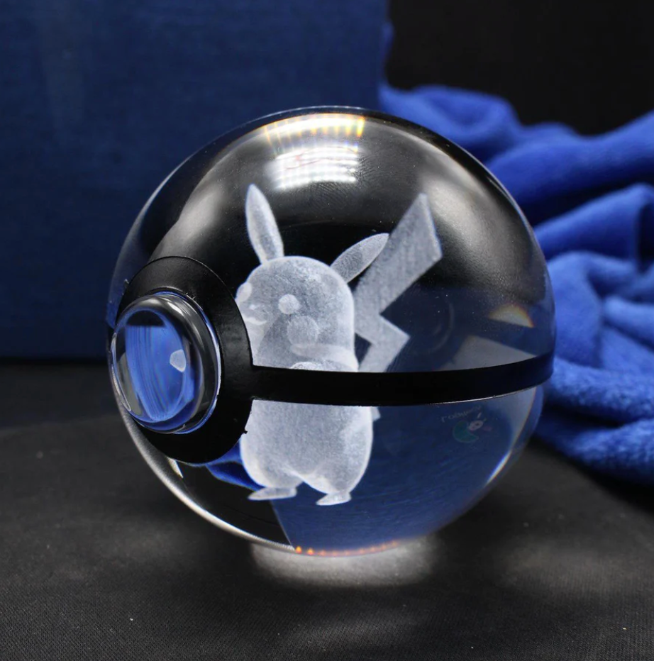 Pikachu Large Crystal Pokeball 3D Laser Engraving
