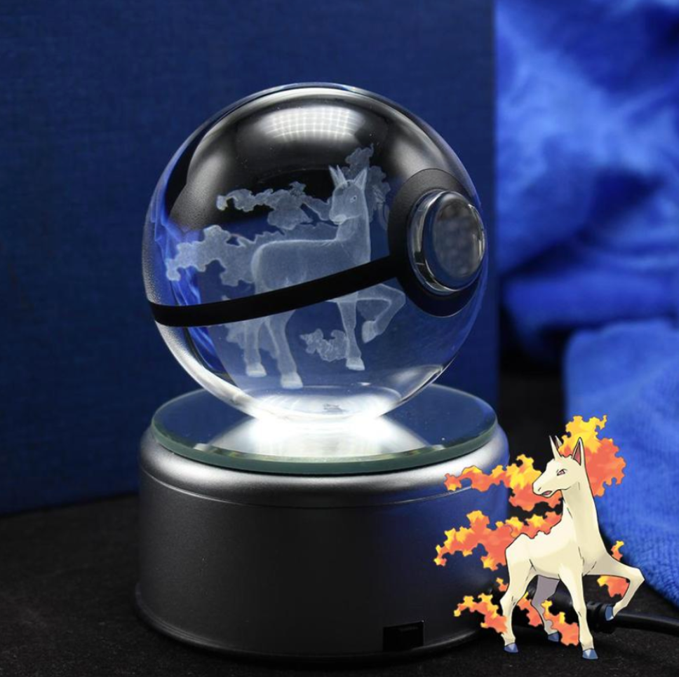 Rapidash Large Crystal Pokeball 3D Laser Engraving