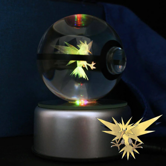 Zapdos Large Crystal Pokeball 3D Laser Engraving