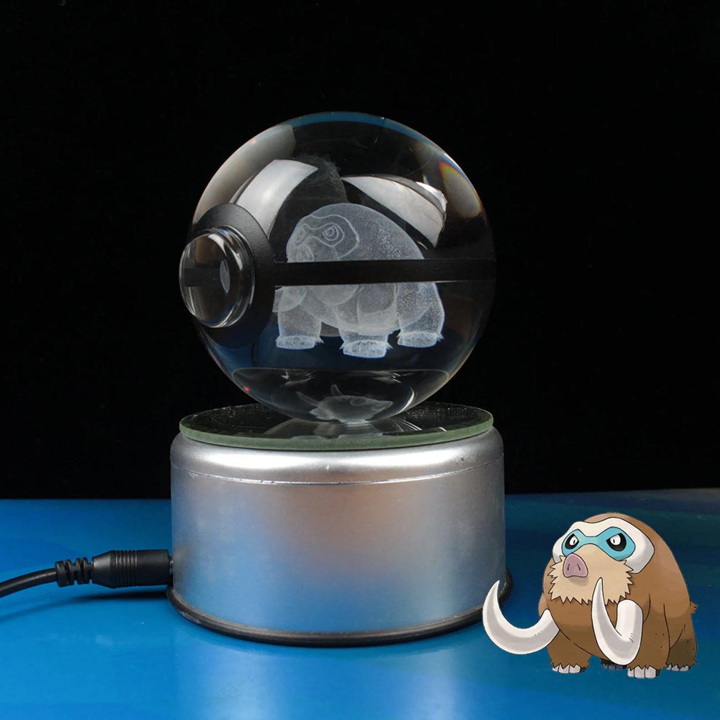 Mamoswine Large Crystal Pokeball 3D Laser Engraving