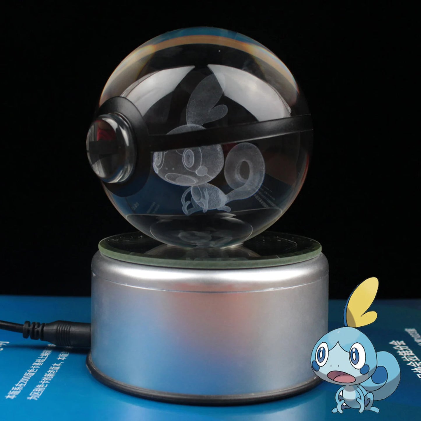 Sobble Large Crystal Pokeball 3D Laser Engraving
