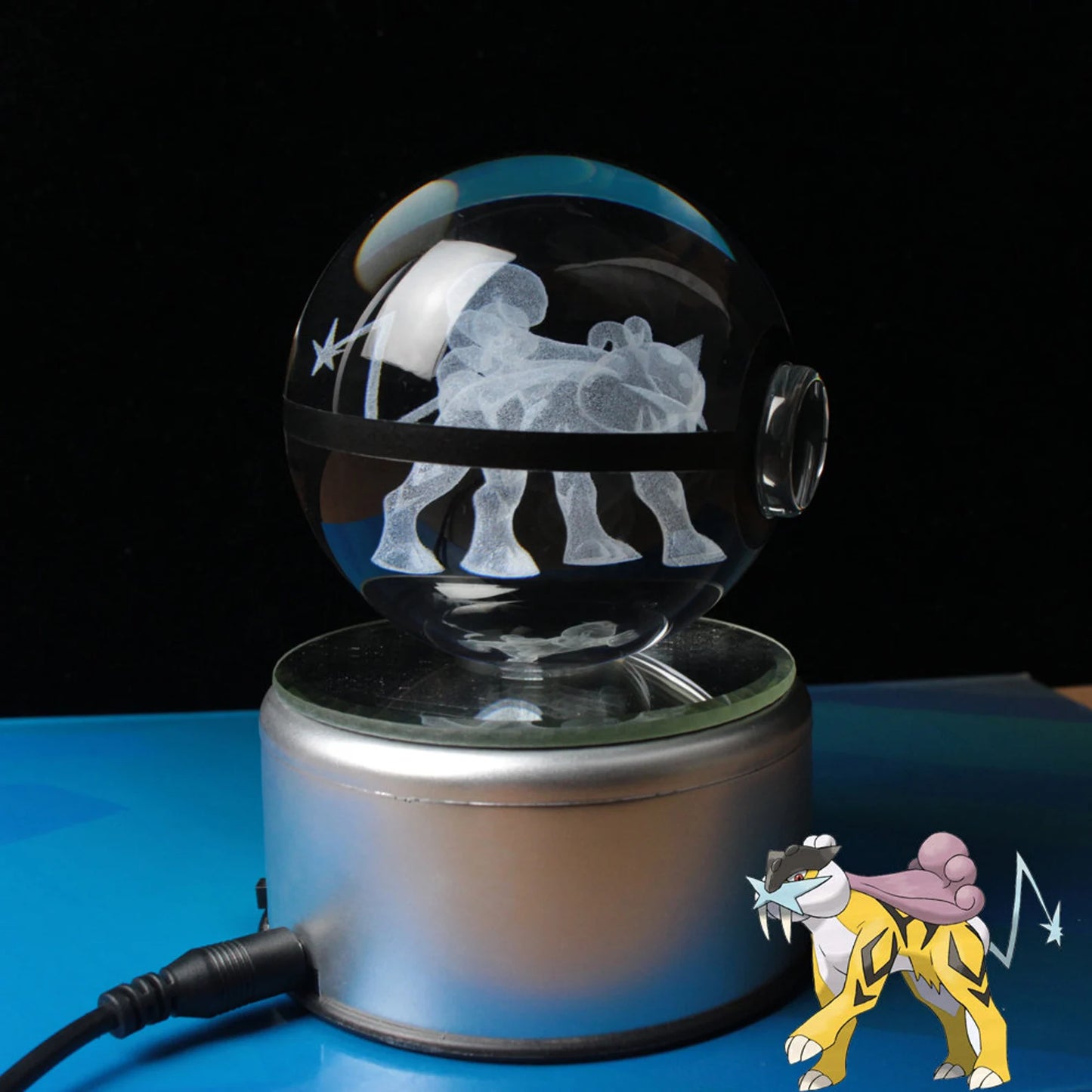 Raikou Large Crystal Pokeball 3D Laser Engraving