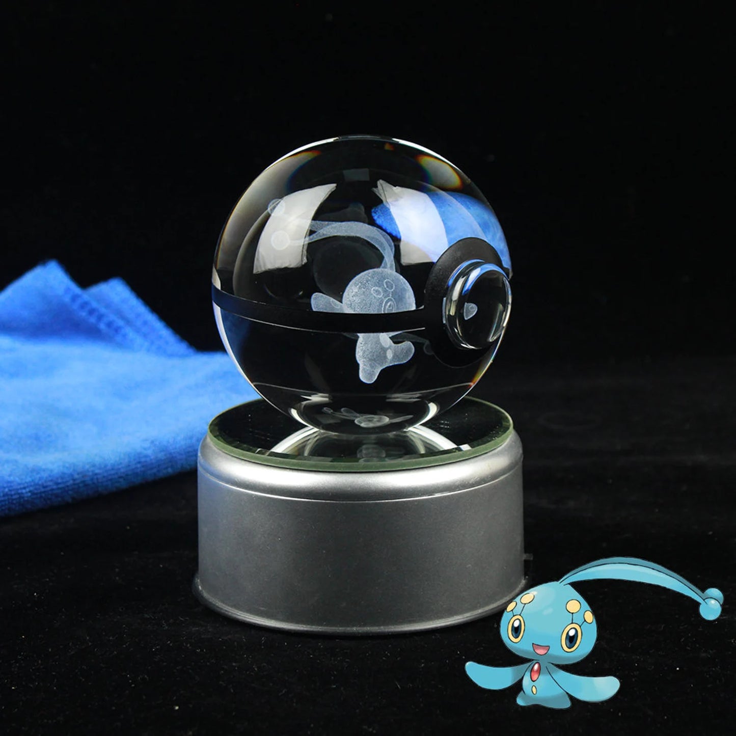 Manaphy Large Crystal Pokeball 3D Laser Engraving