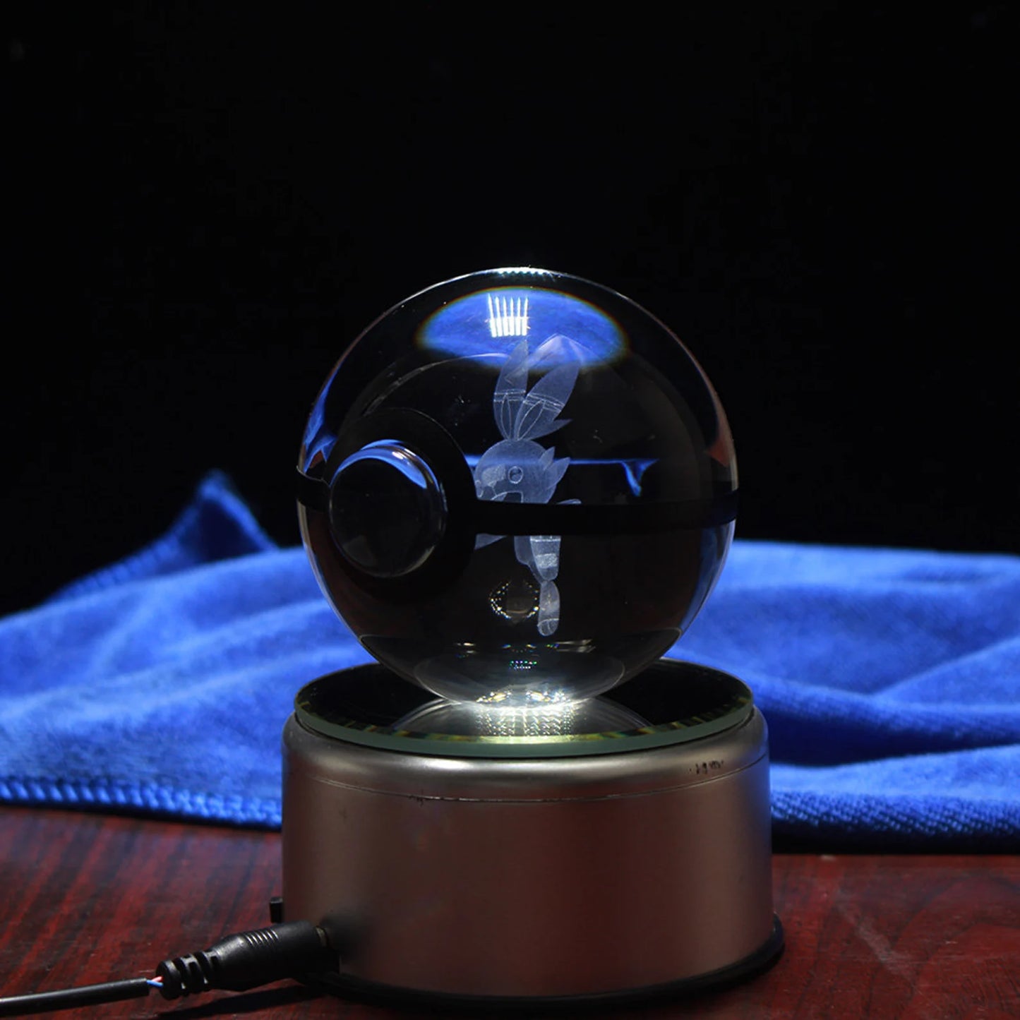 Scorbunny Large Crystal Pokeball 3D Laser Engraving