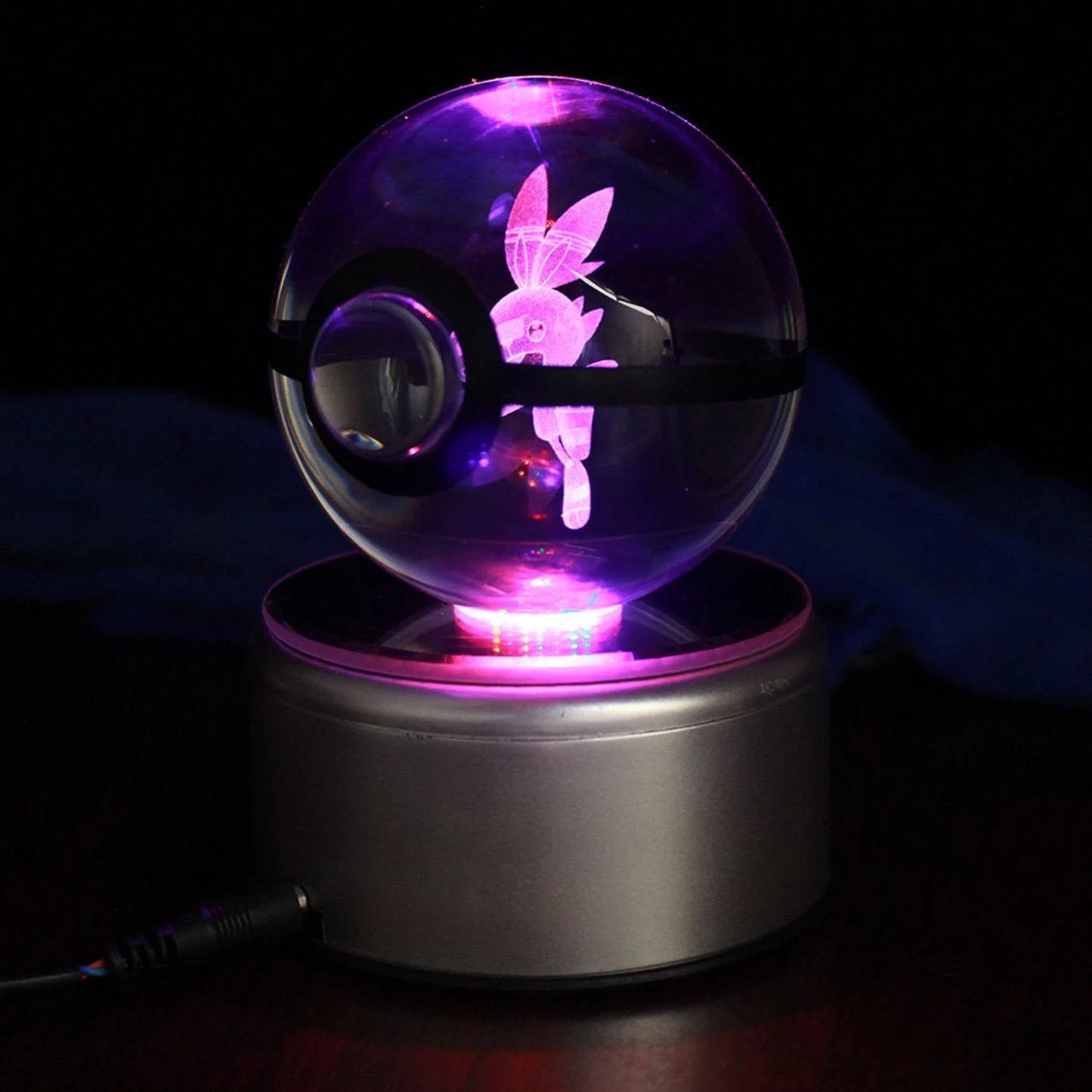 Scorbunny Large Crystal Pokeball 3D Laser Engraving