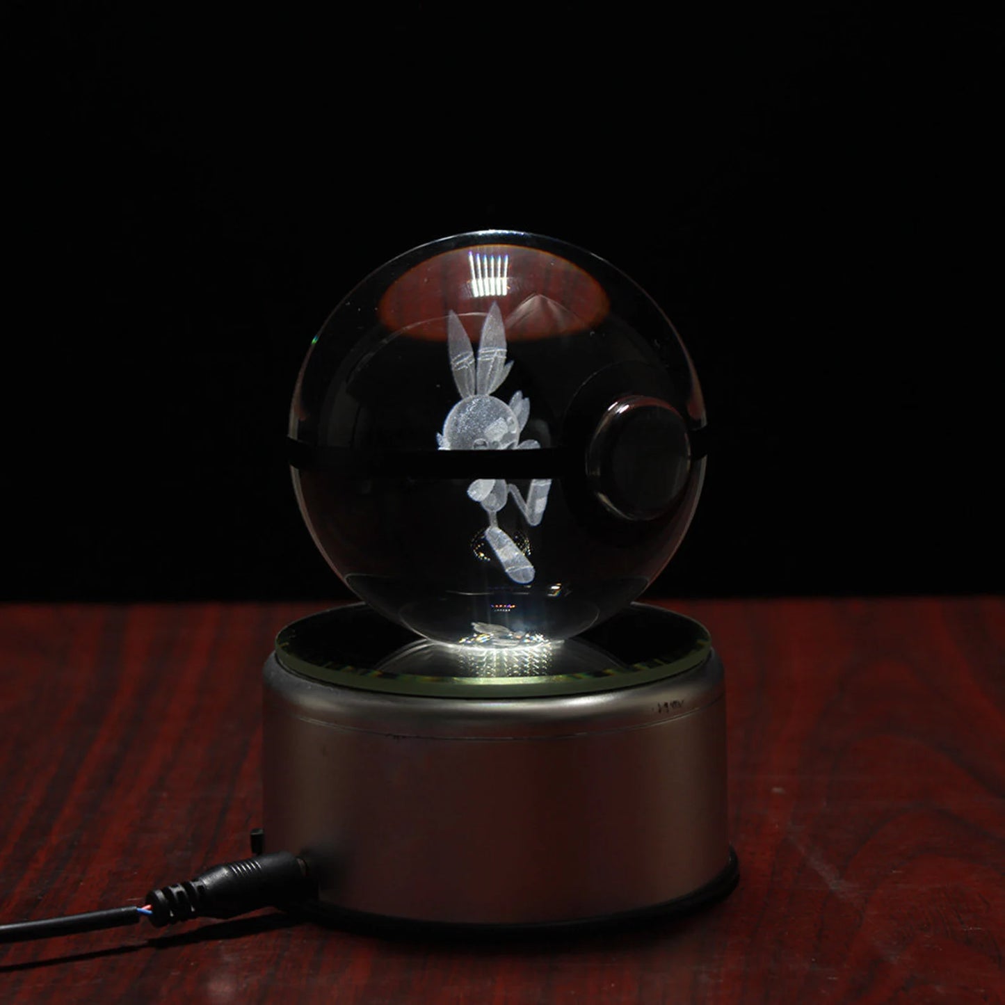 Scorbunny Large Crystal Pokeball 3D Laser Engraving