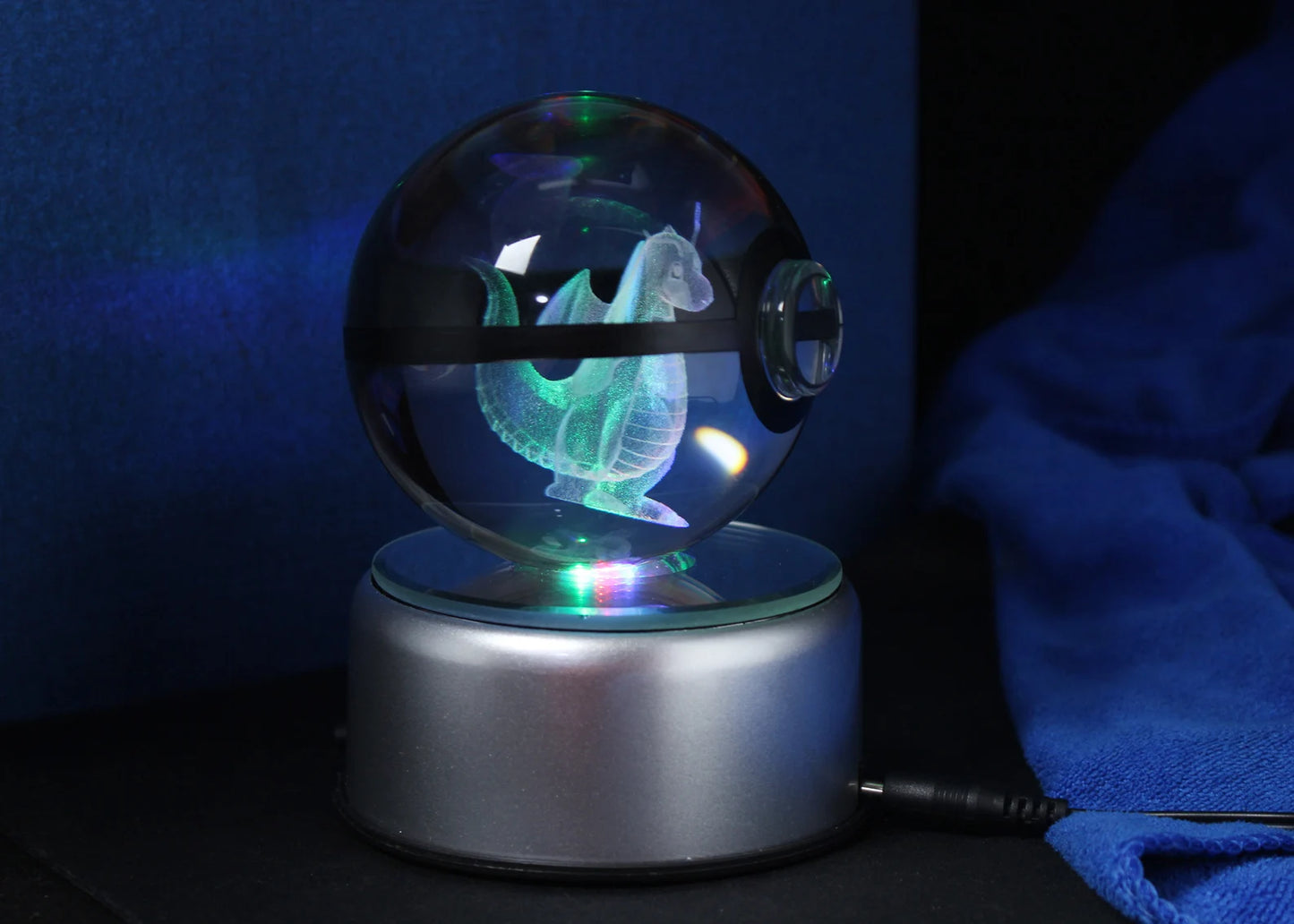 Dragonite Large Crystal Pokeball 3D Laser Engraving