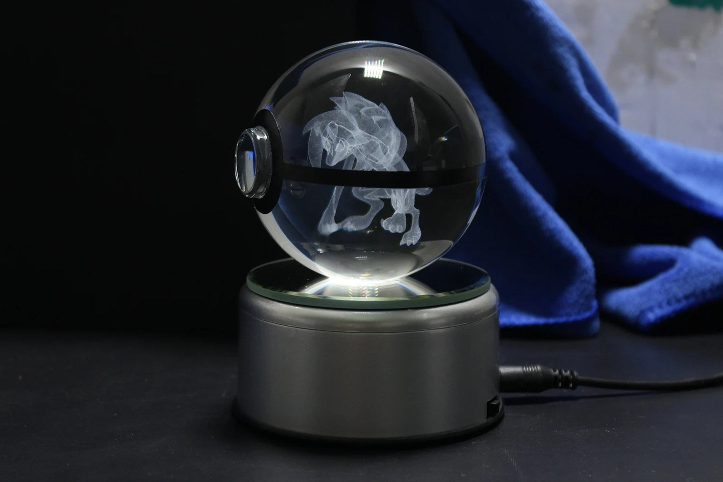 Lycanroc Night Large Crystal Pokeball 3D Laser Engraving