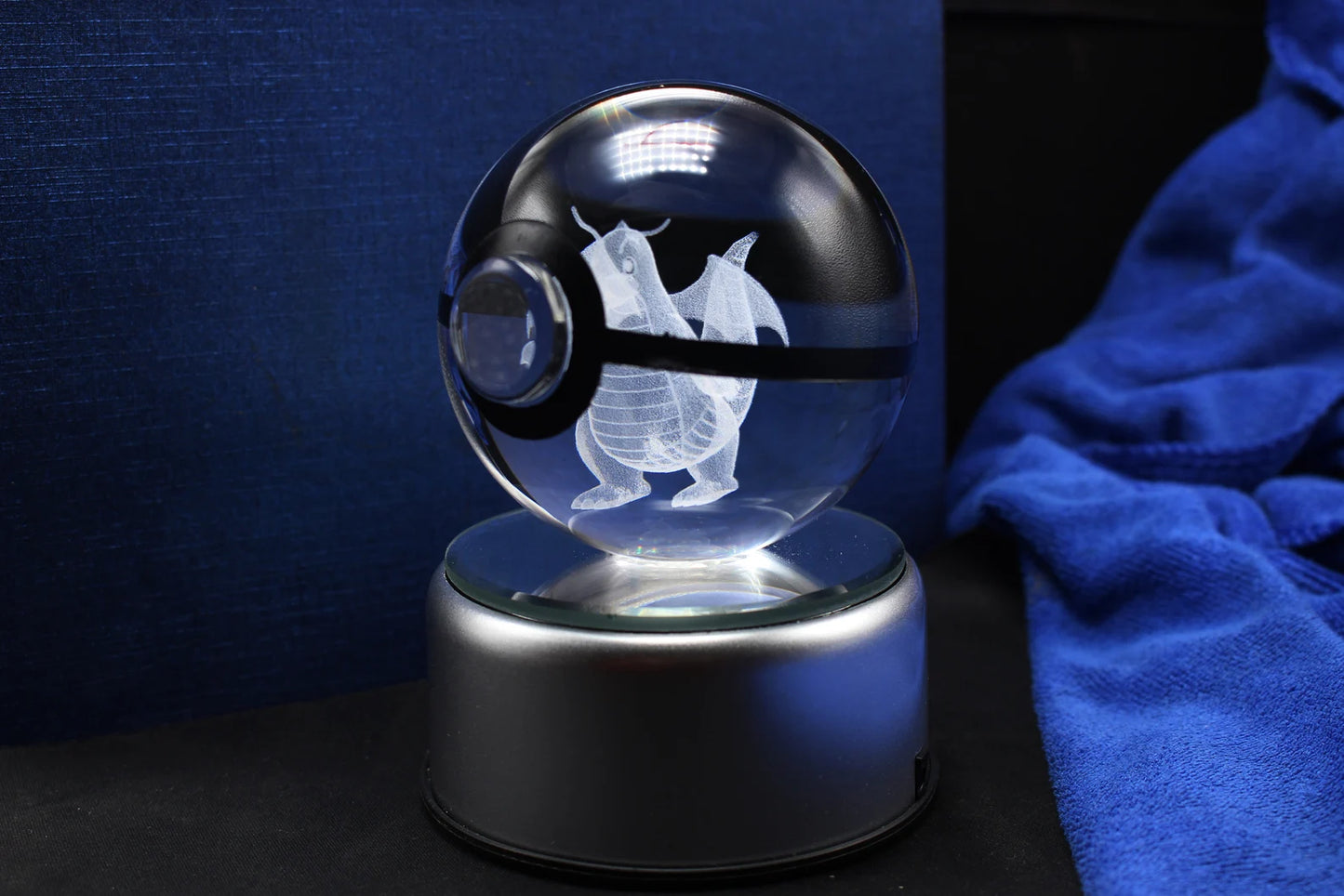 Dragonite Large Crystal Pokeball 3D Laser Engraving