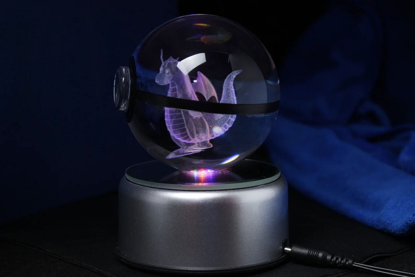 Dragonite Large Crystal Pokeball 3D Laser Engraving