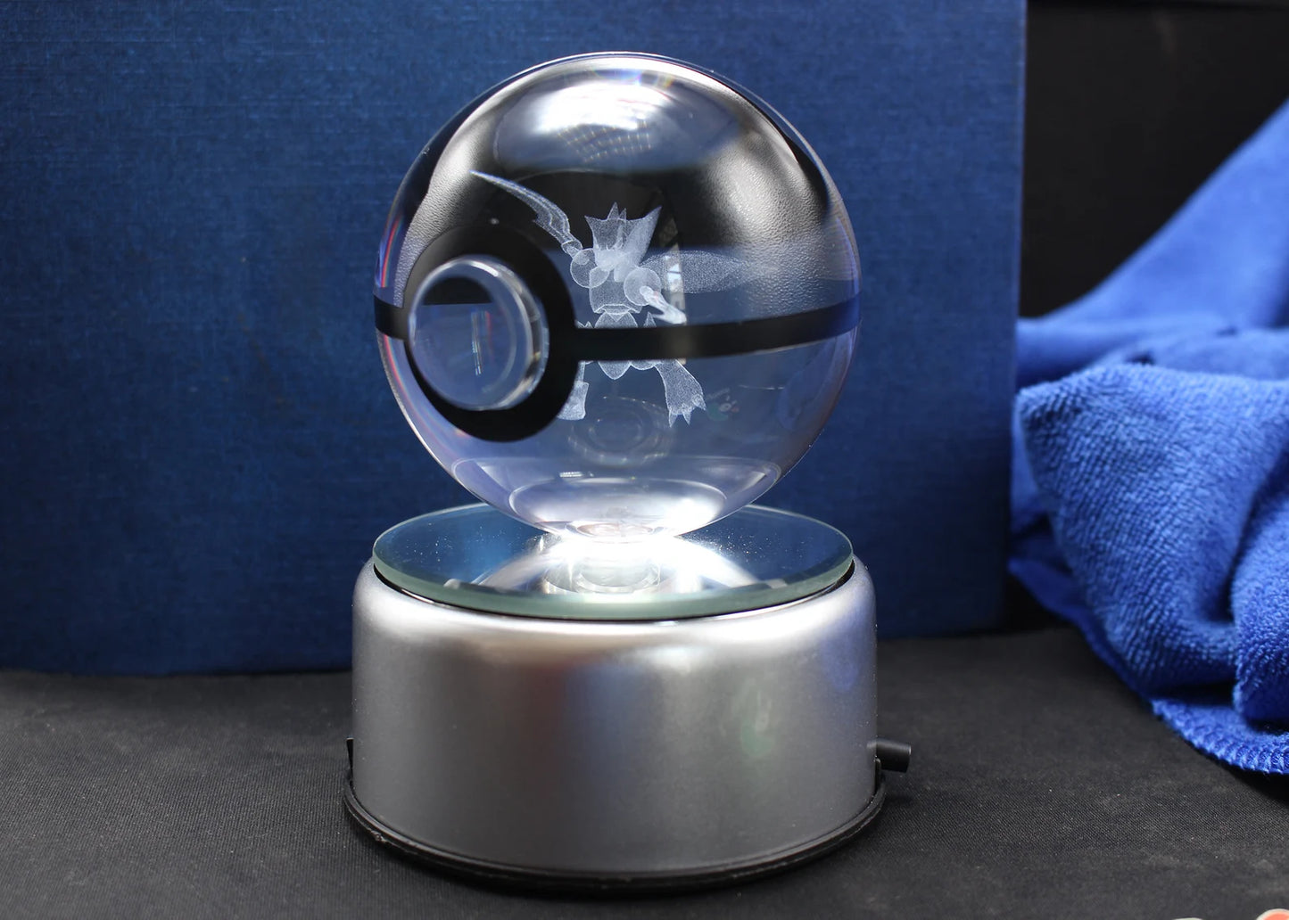 Scyther Large Crystal Pokeball 3D Laser Engraving