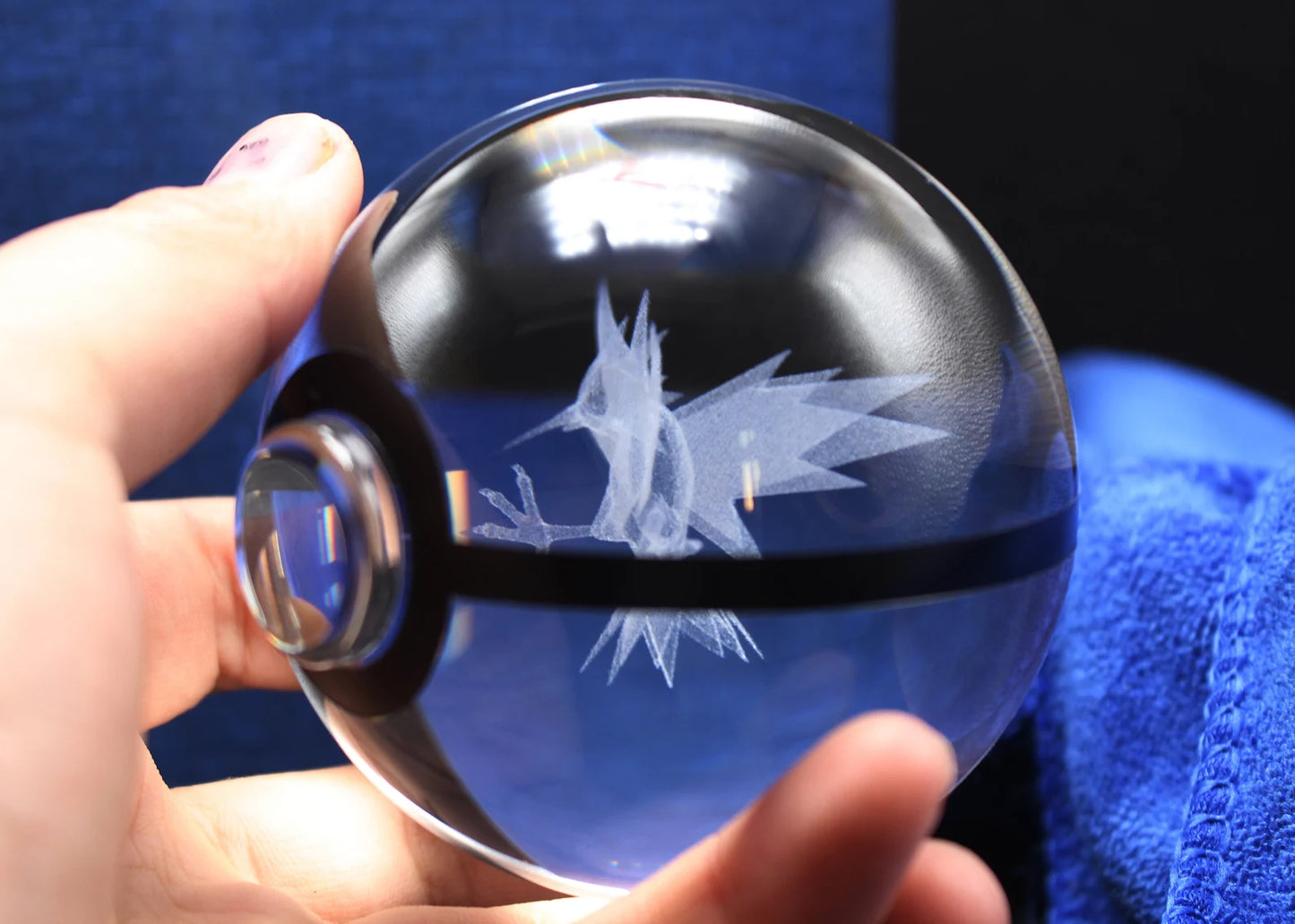Zapdos Large Crystal Pokeball 3D Laser Engraving