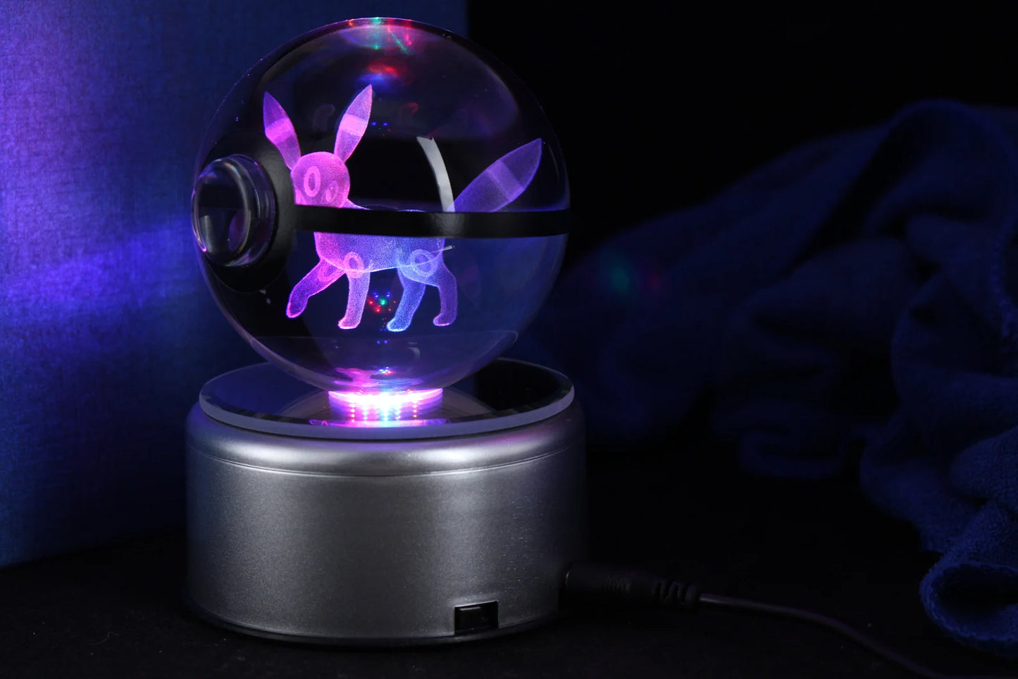 Umbreon Large Crystal Pokeball 3D Laser Engraving