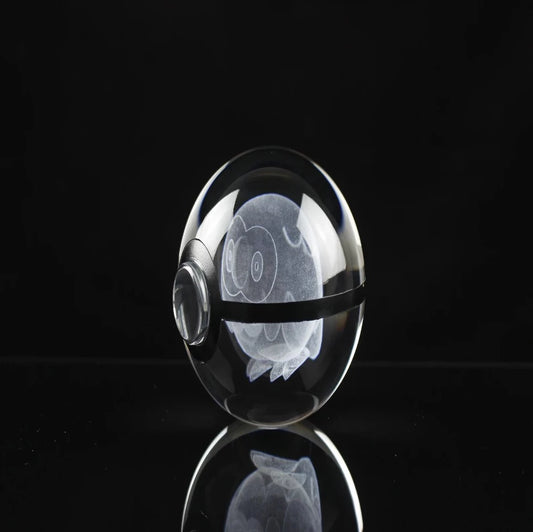 Rowlet Large Crystal Pokeball 3D Laser Engraving